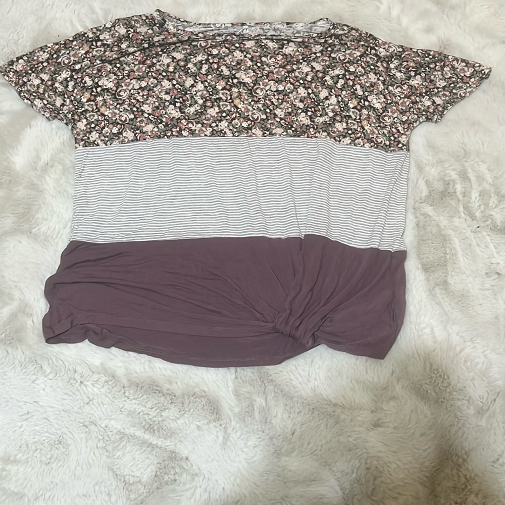 Floral and Striped Colorblock Women's Top
